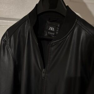 Zara Black Faux Leather Bomber Jacket